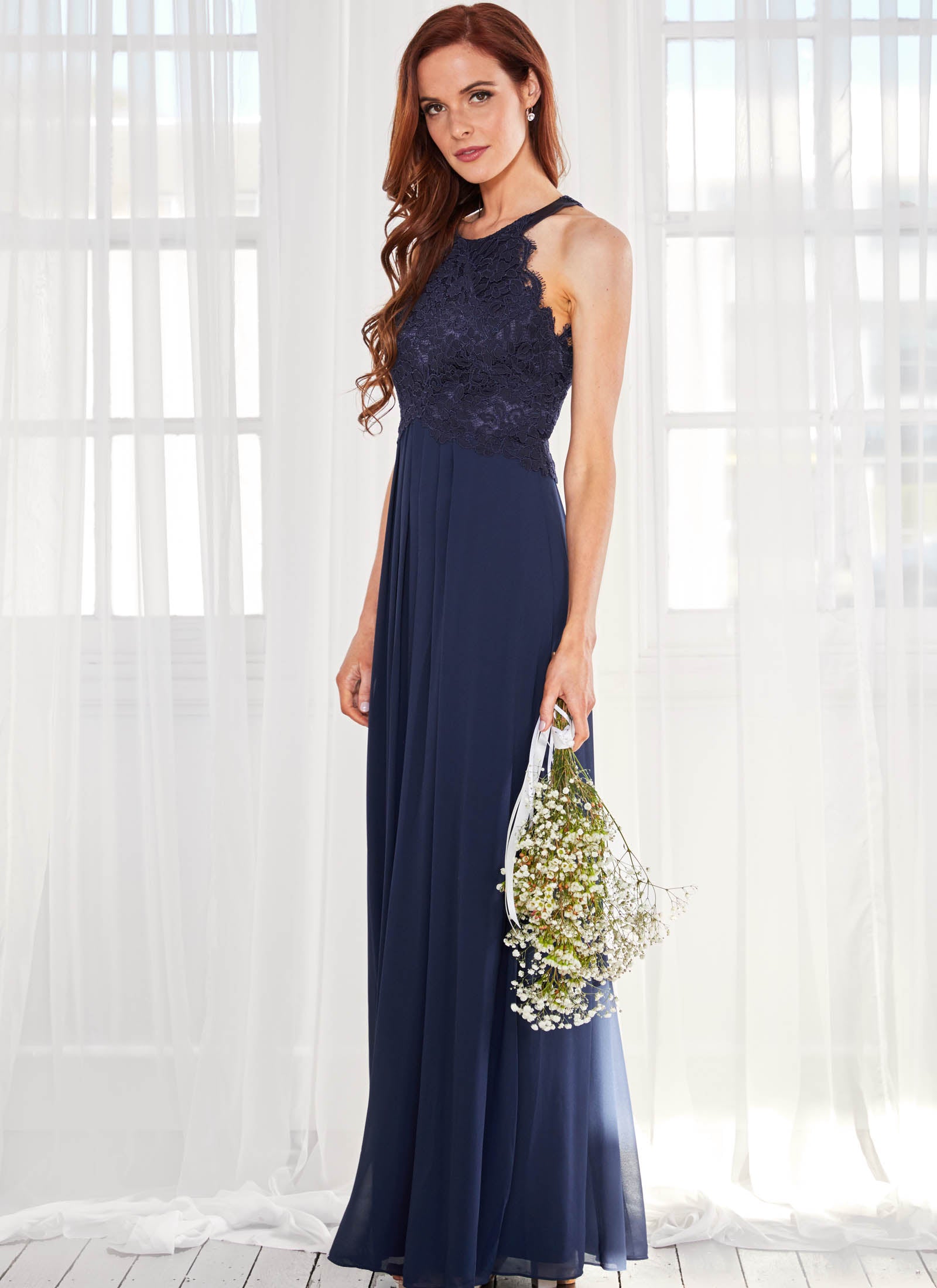 Graced by Lace Dress: Navy