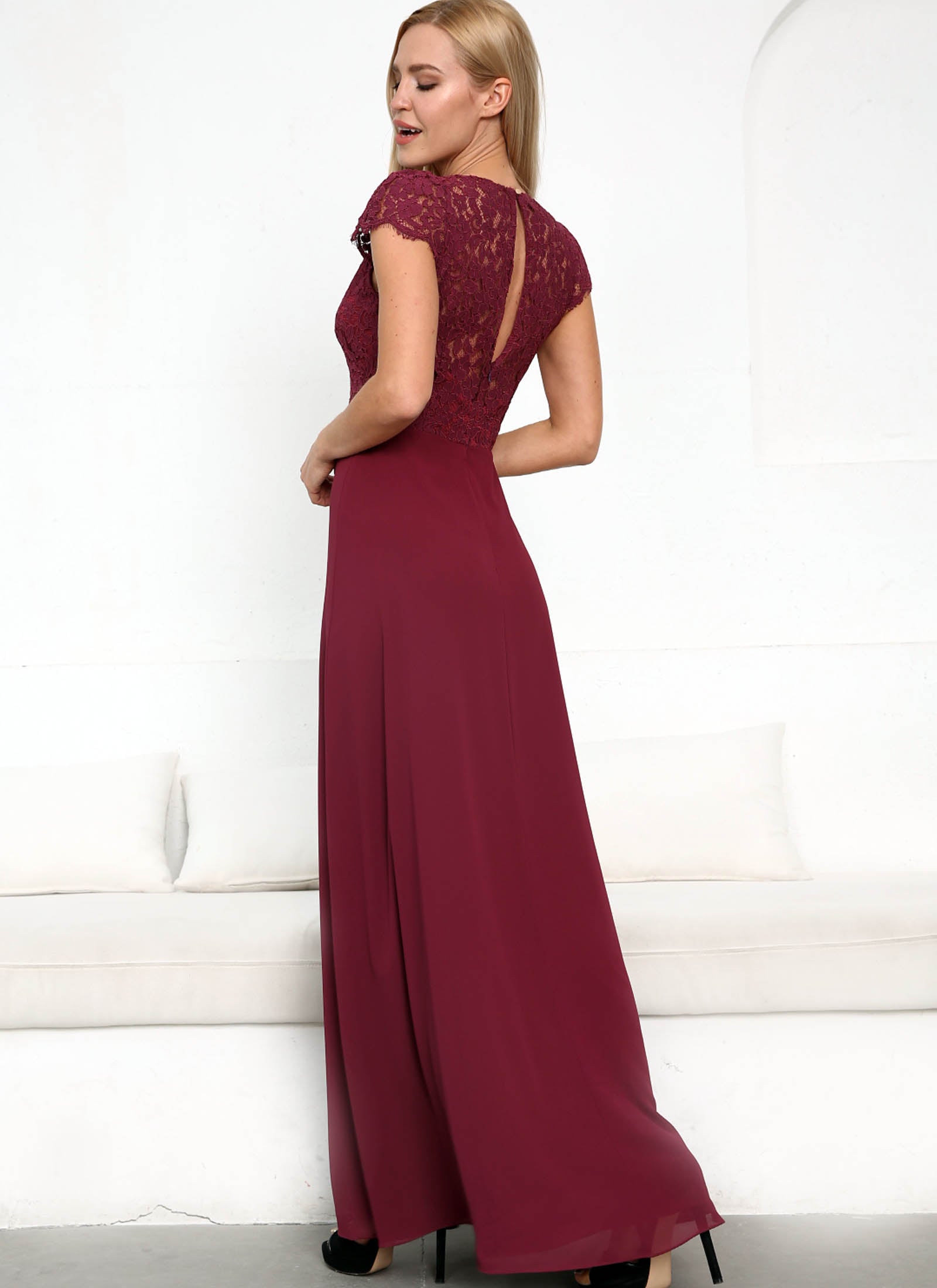 Laced with Romance Dress, Merlot Red