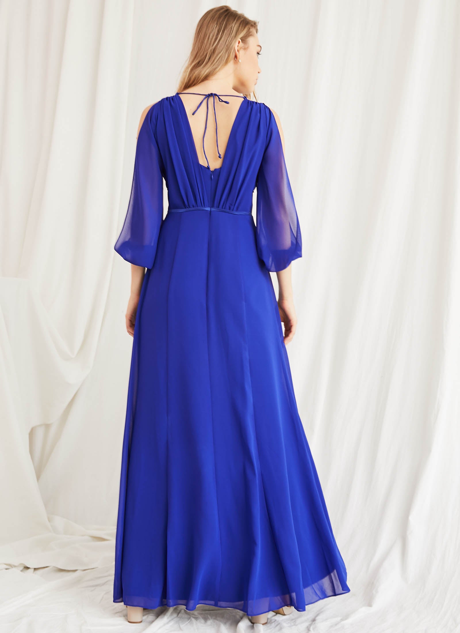 Grecian Sleeved Dress - Cobalt Blue