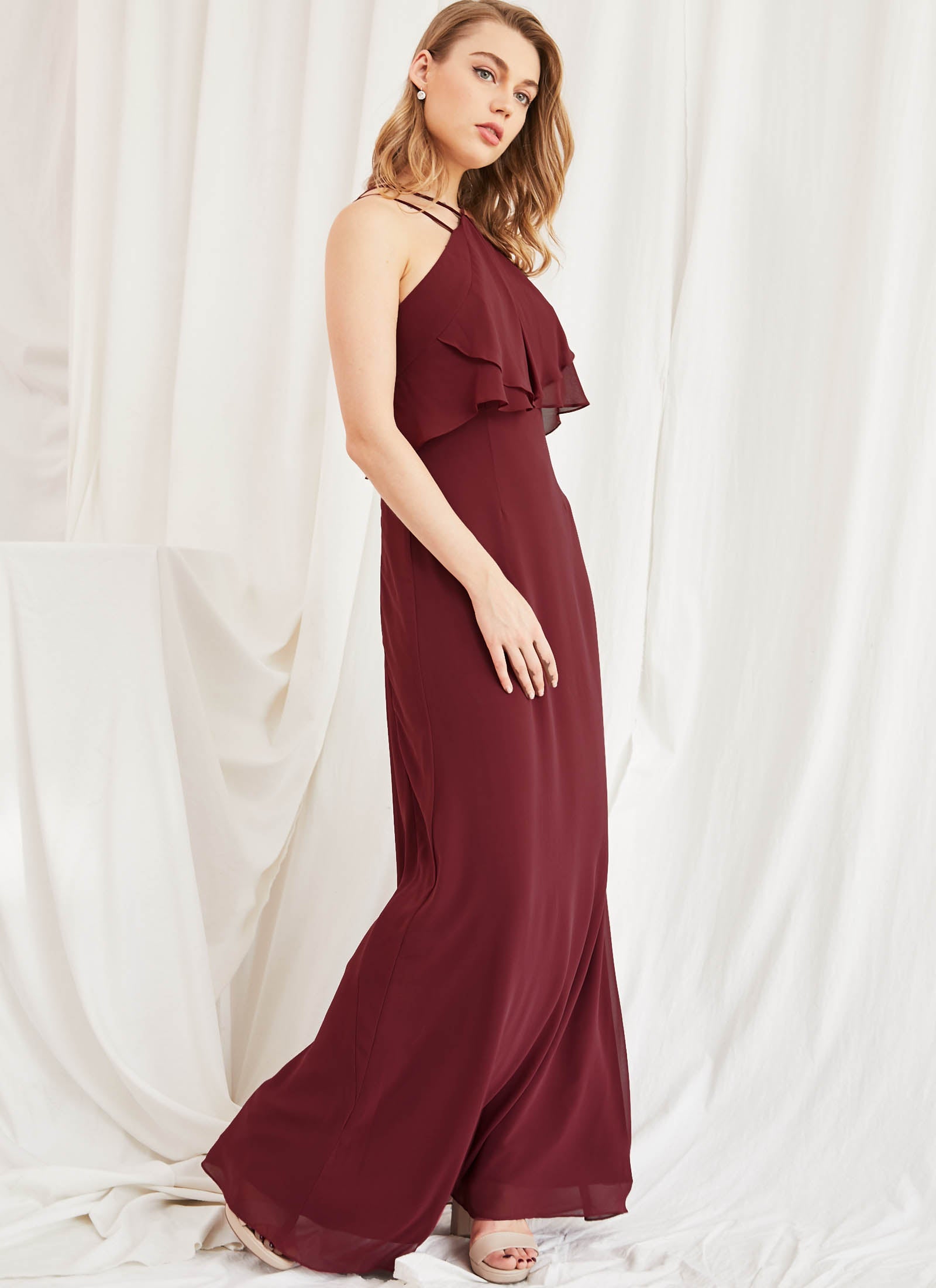 Cascades Dress, Dark Burgundy Cascades Dress, Dark Burgundy