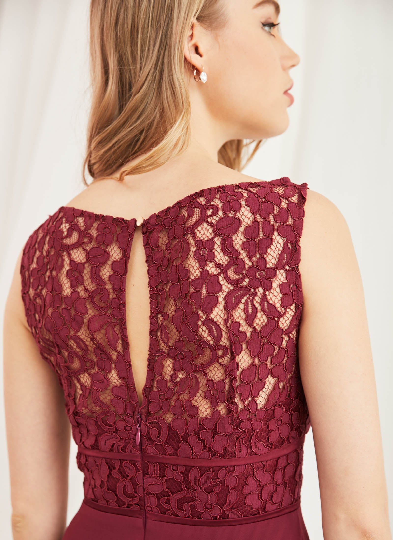 Lace Bateau Dress, Merlot Red