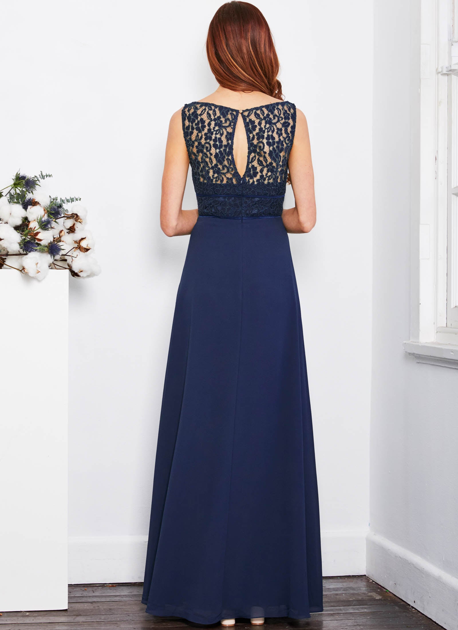 Lace Bateau Dress, Navy