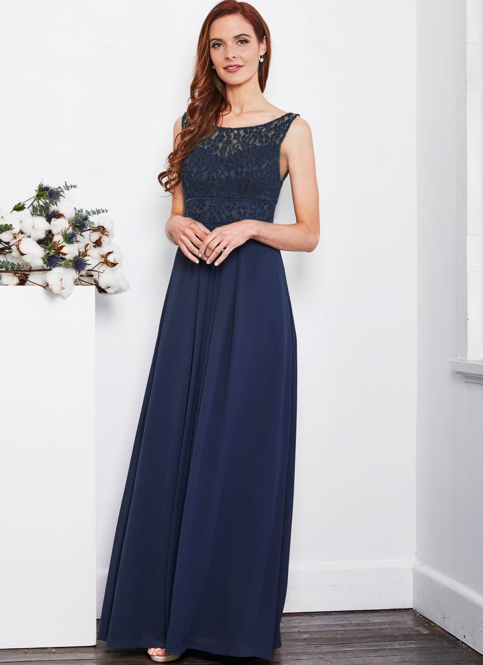 Lace Bateau Dress, Navy