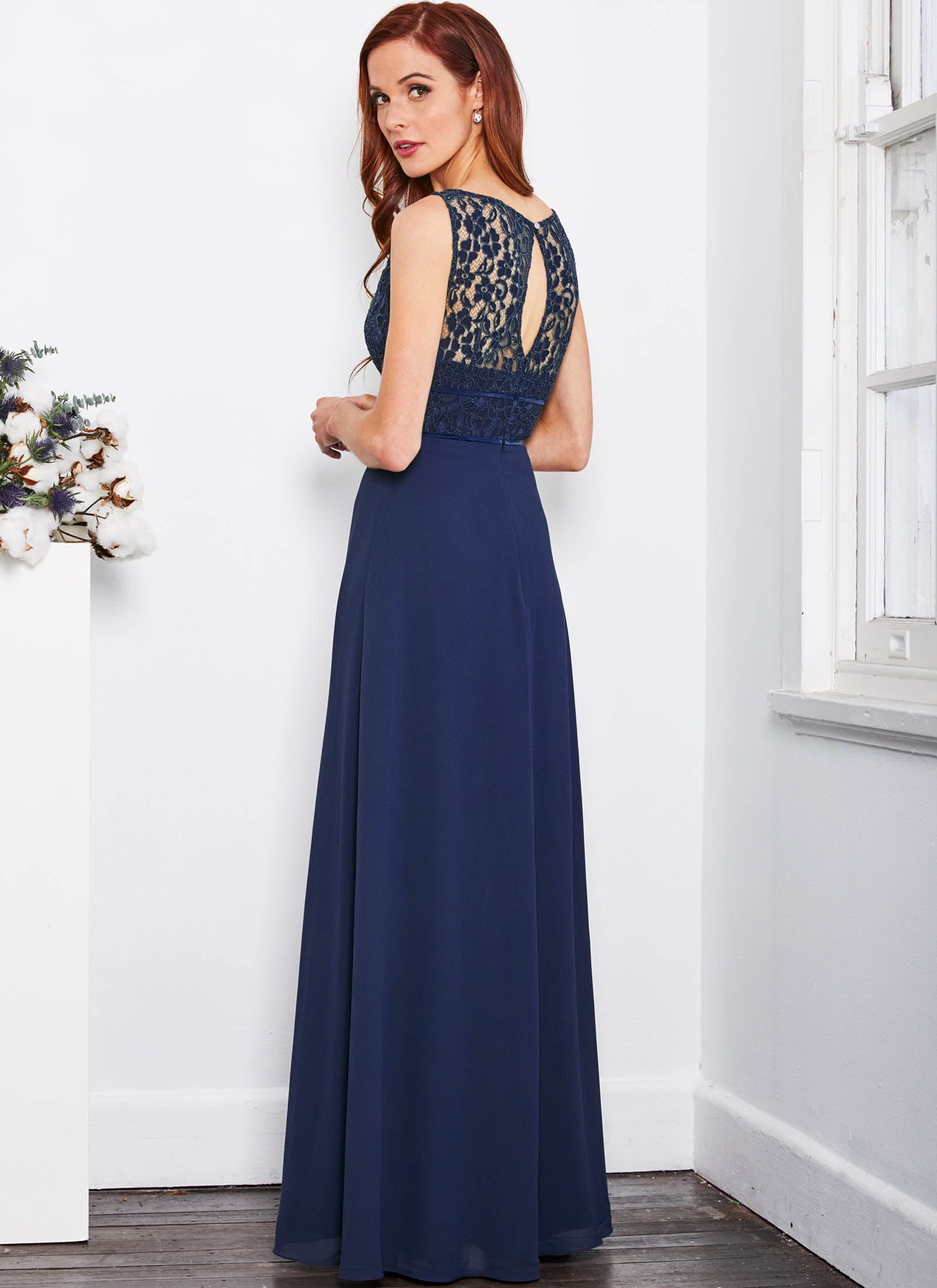 Lace Bateau Dress, Navy