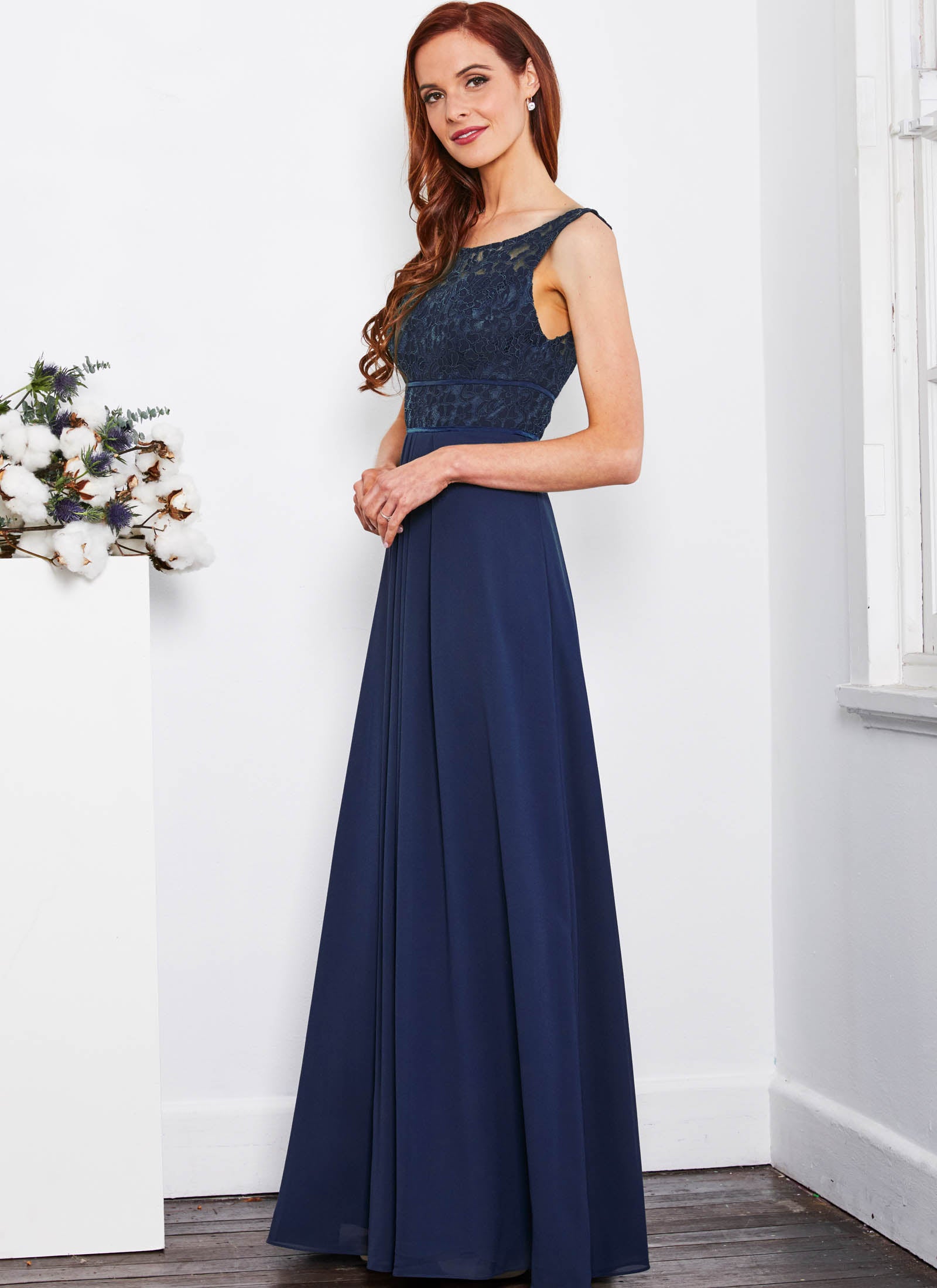 Lace Bateau Dress, Navy