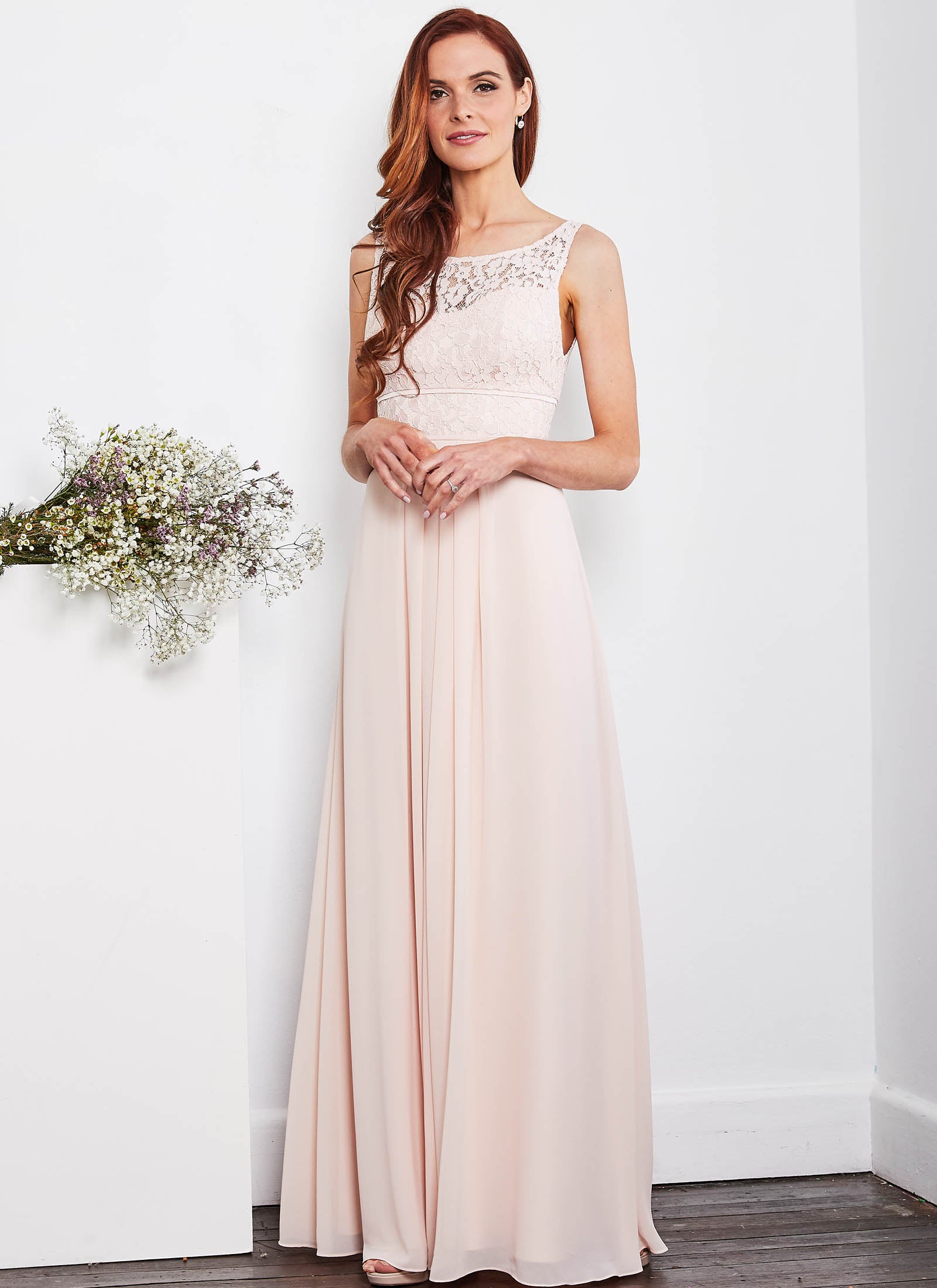 Lace Bateau Dress, Light Blush Pink