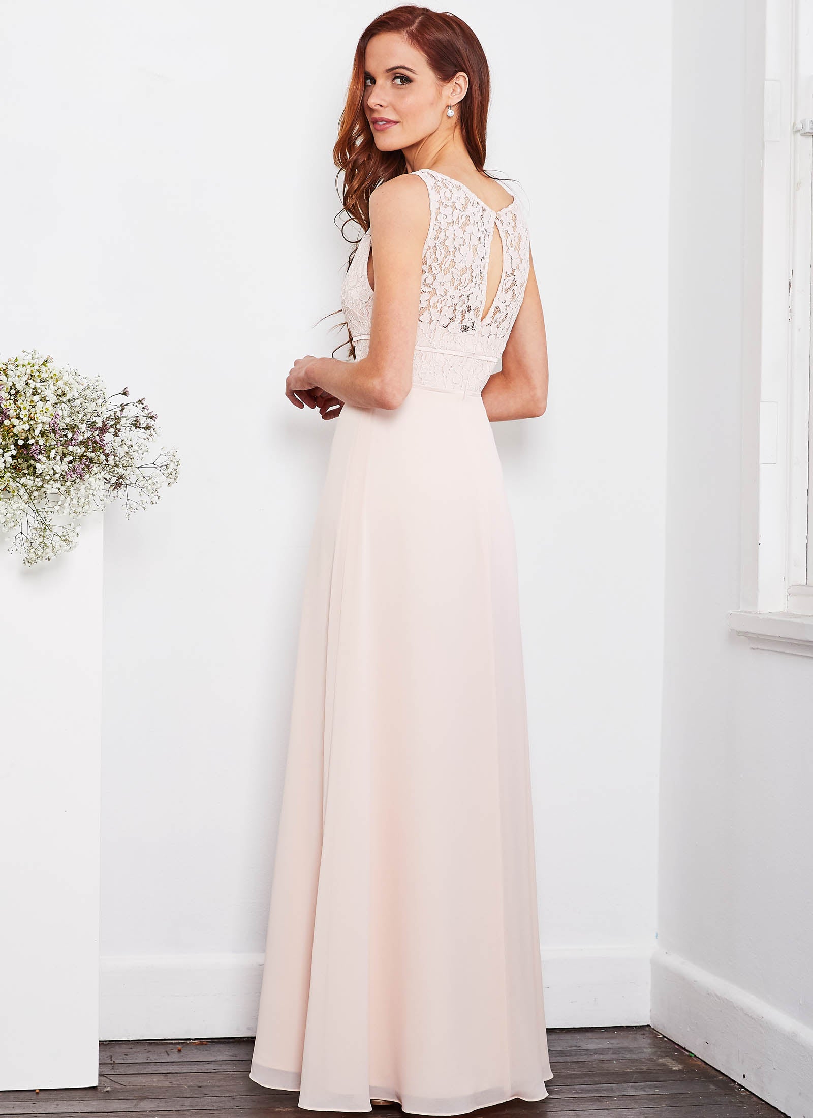 Lace Bateau Dress, Light Blush Pink