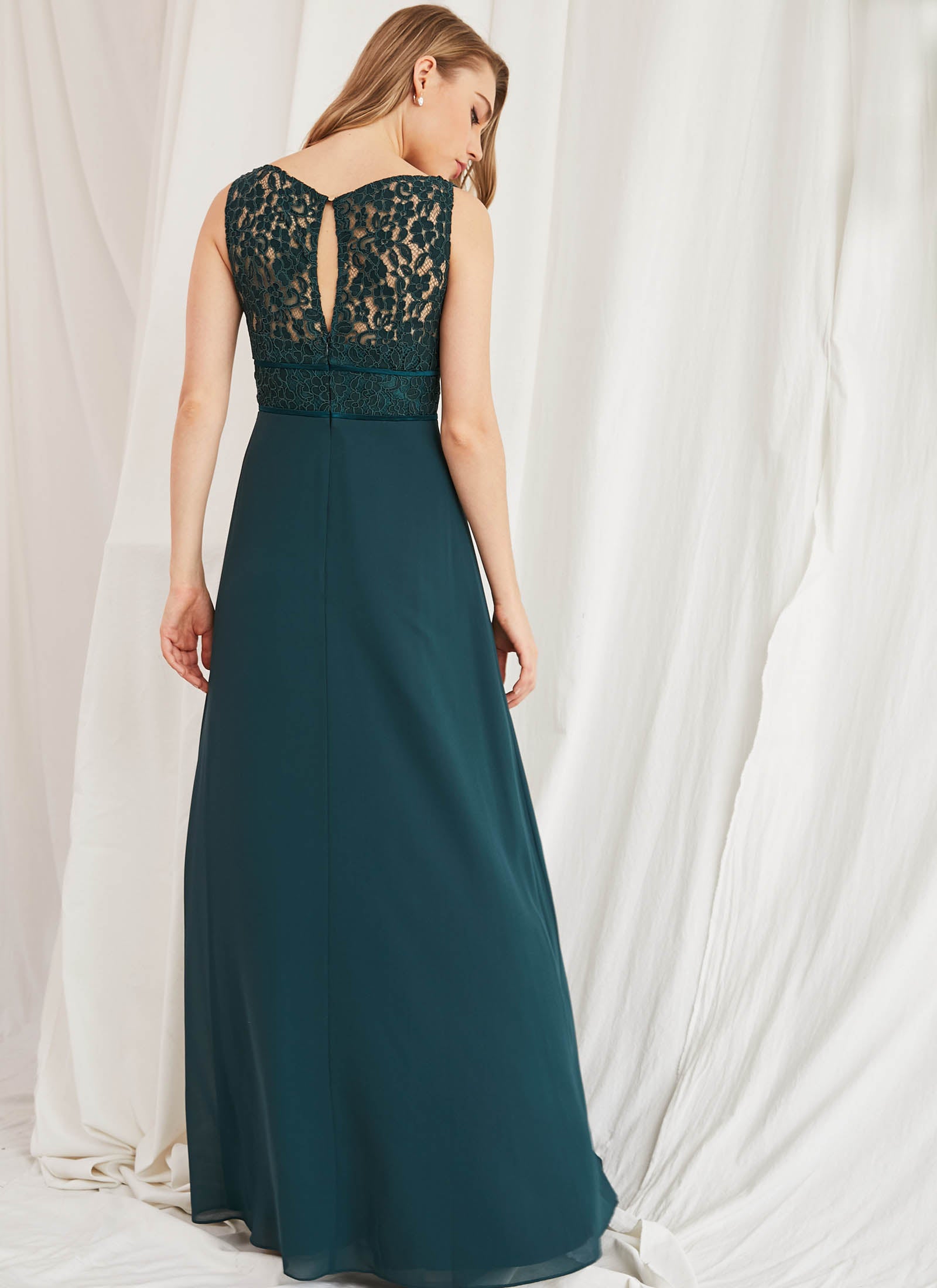 Lace Bateau Dress, Teal Green