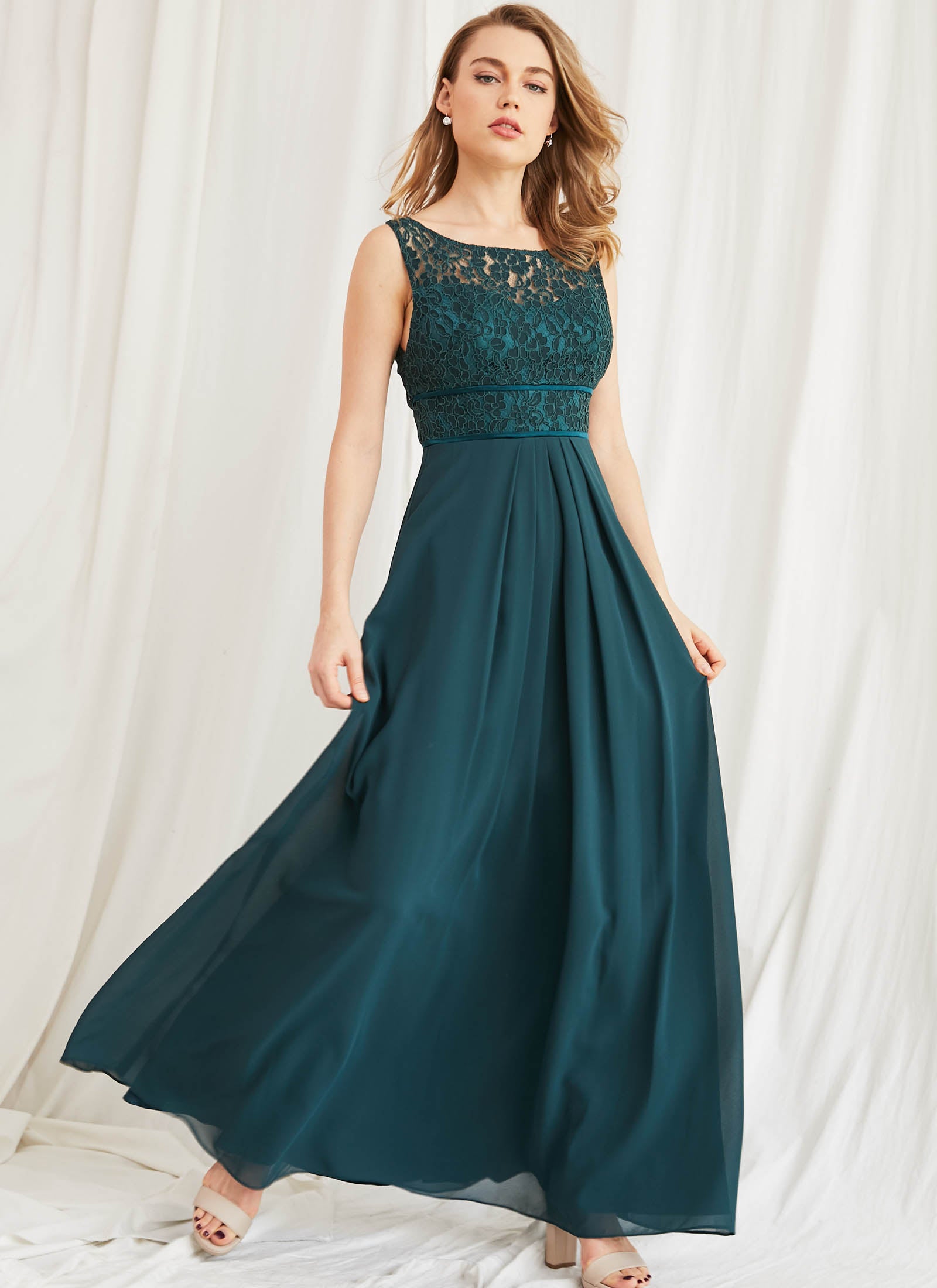 Lace Bateau Dress, Teal Green