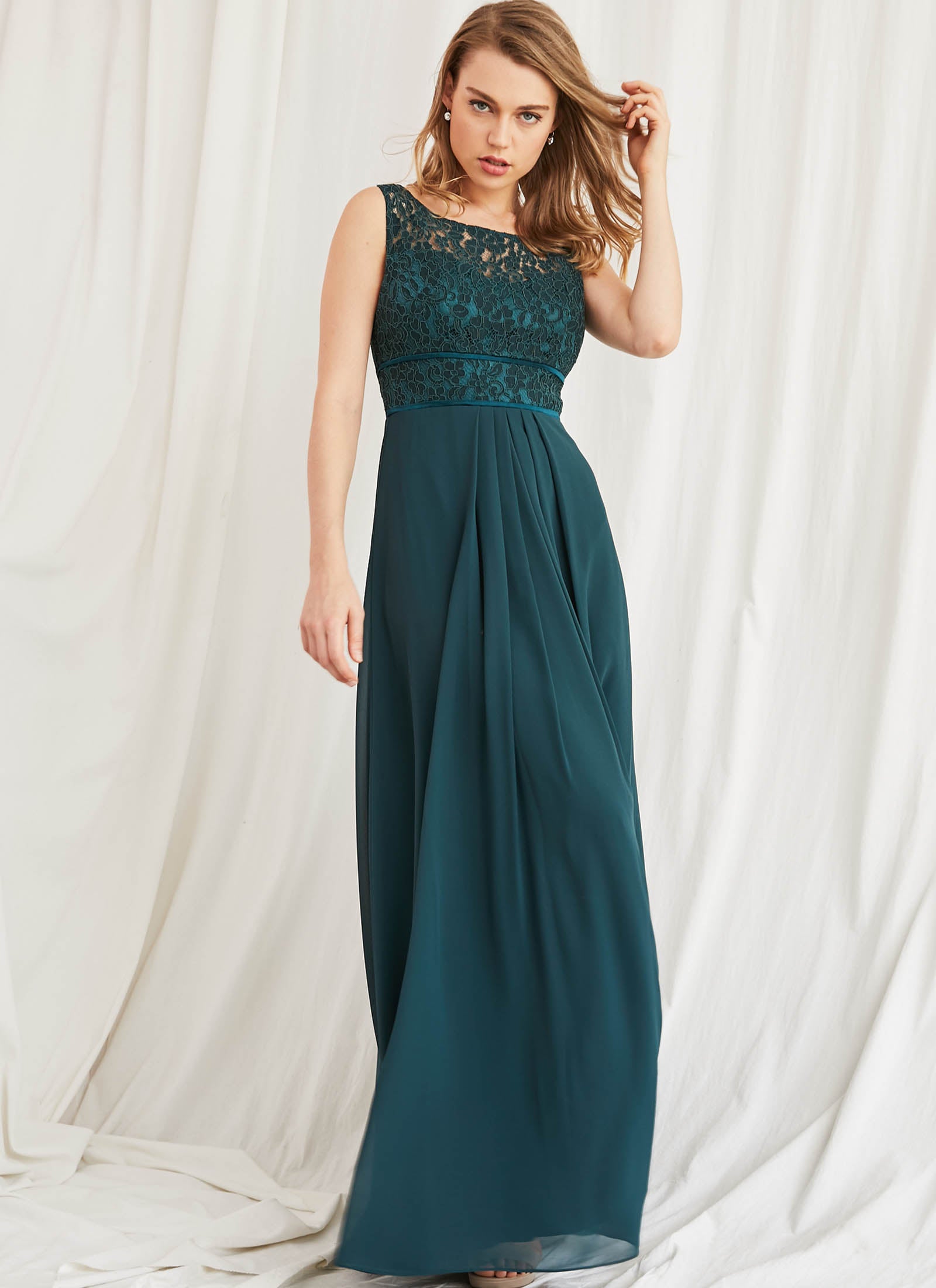 Lace Bateau Dress, Teal Green