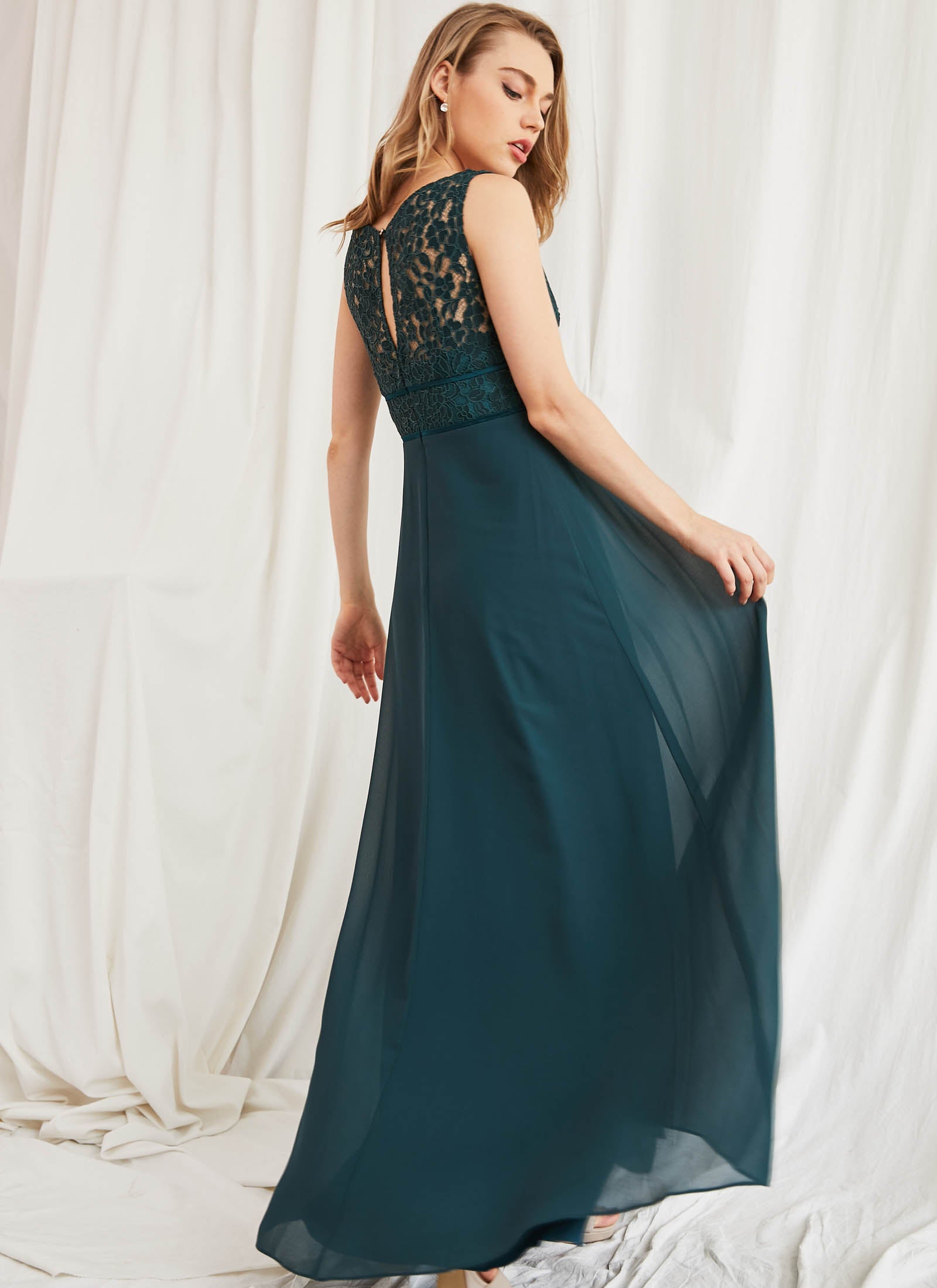 Lace Bateau Dress, Teal Green