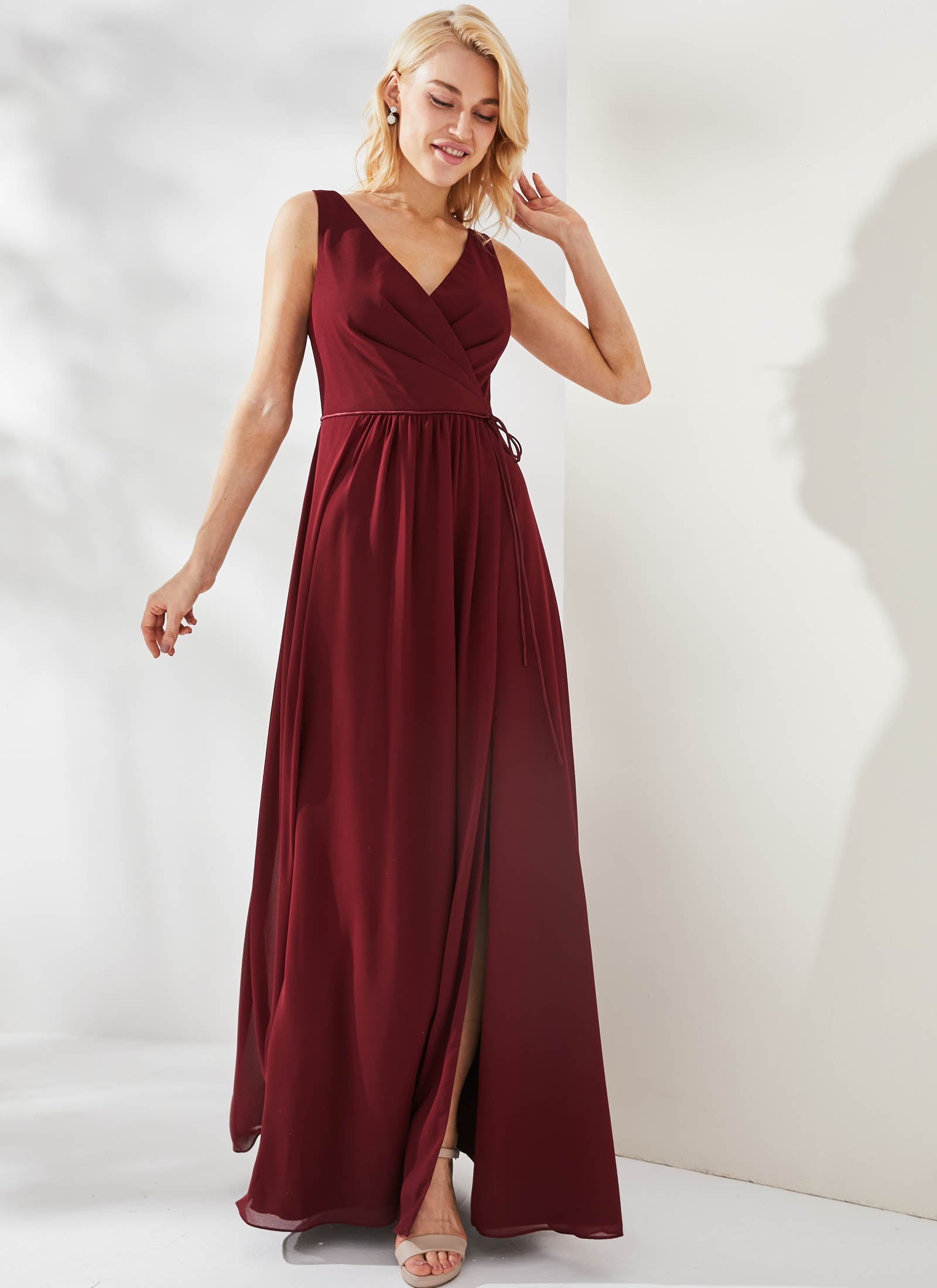 princess polly baby blue dress Violet Sleeveless Satin Maxi Dress / Dark Chocolate | Meshki main image 1