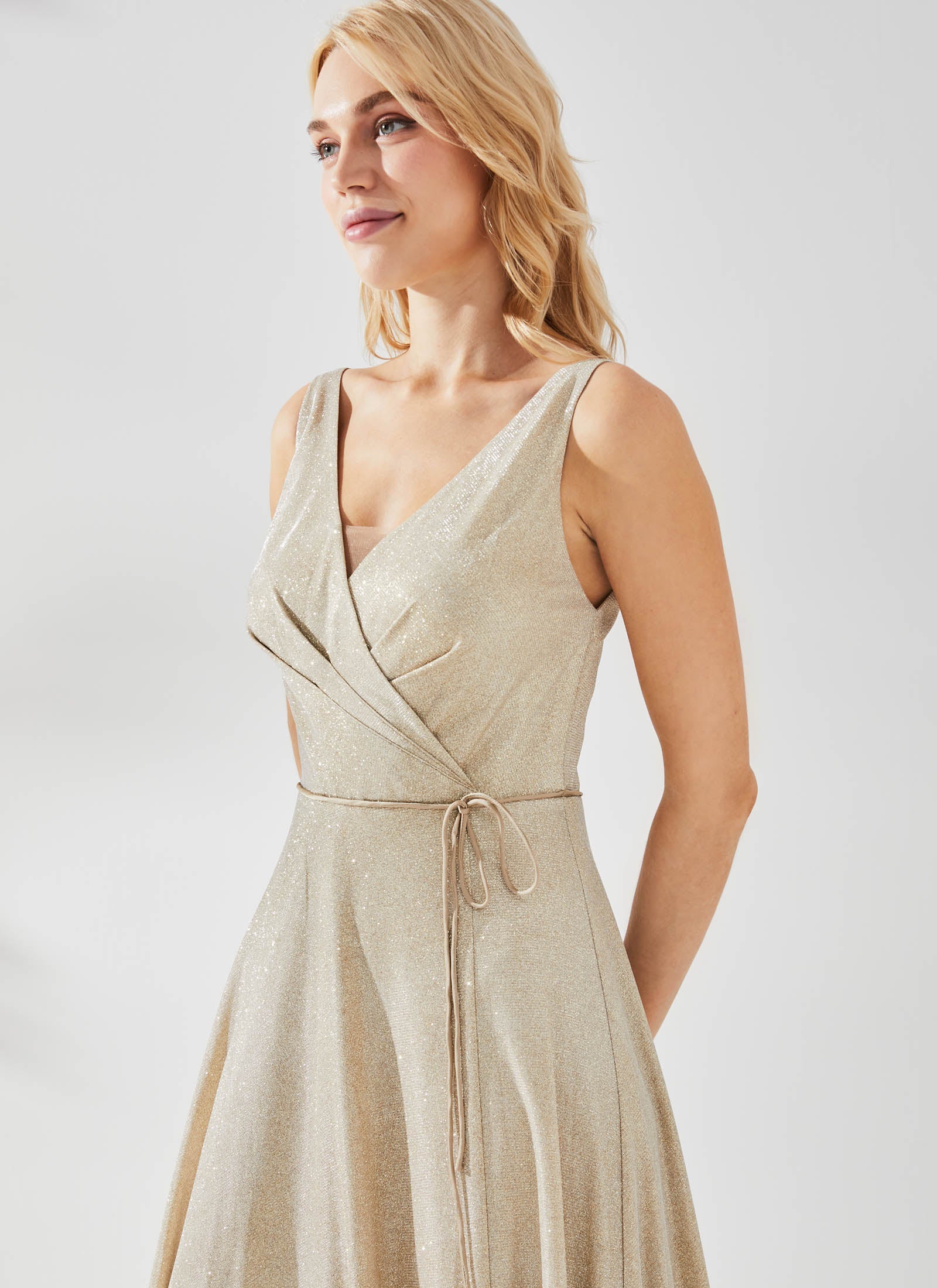 Ava Shimmer Dress, Gold