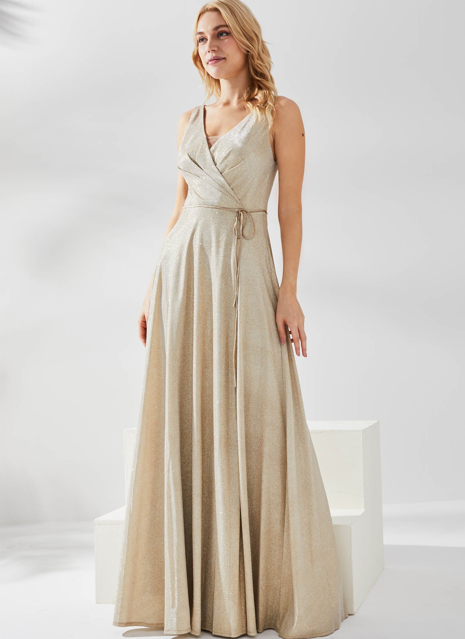 Ava Shimmer Dress, Gold