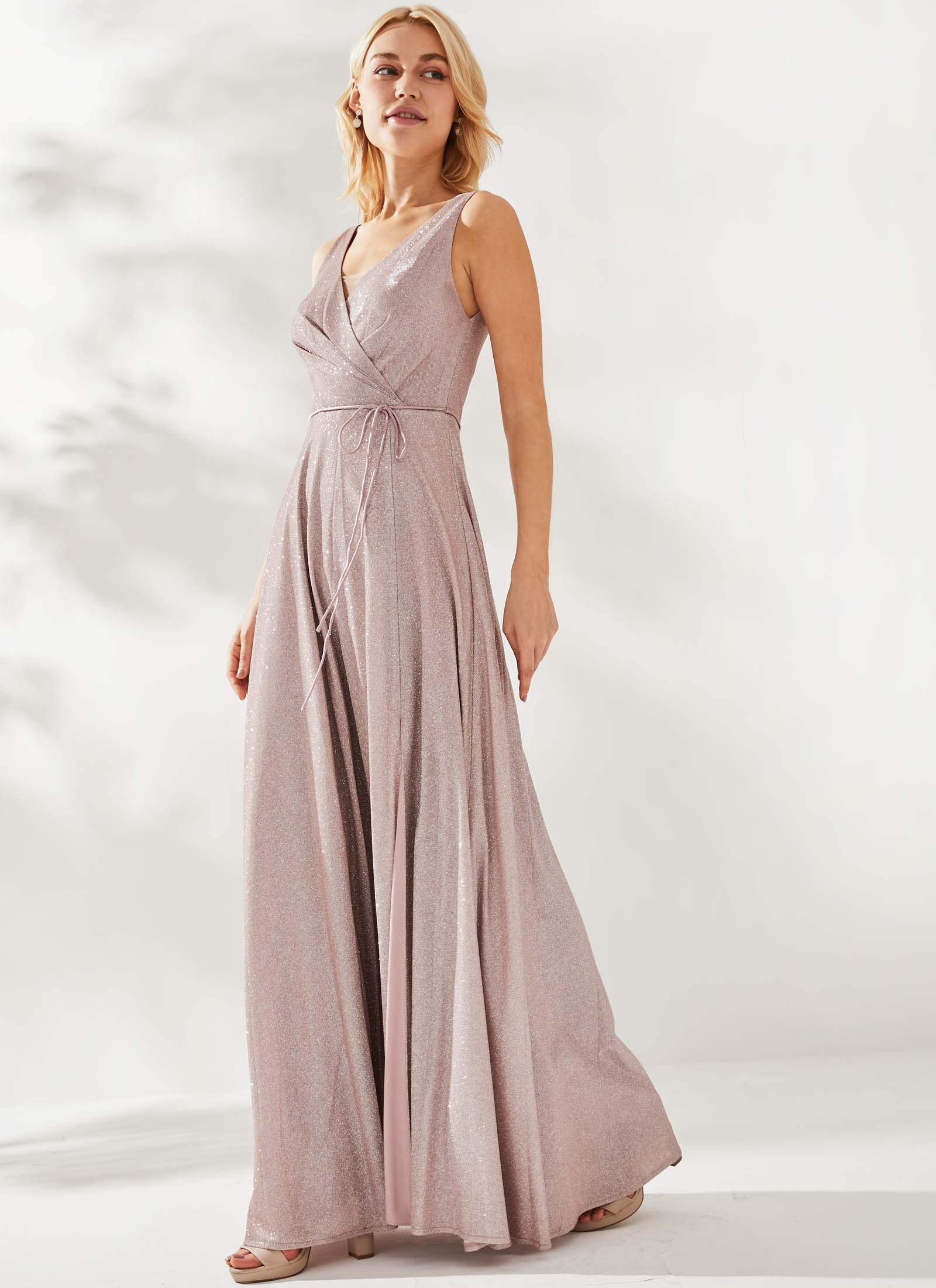 Ava Shimmer Dress, Blush Pink