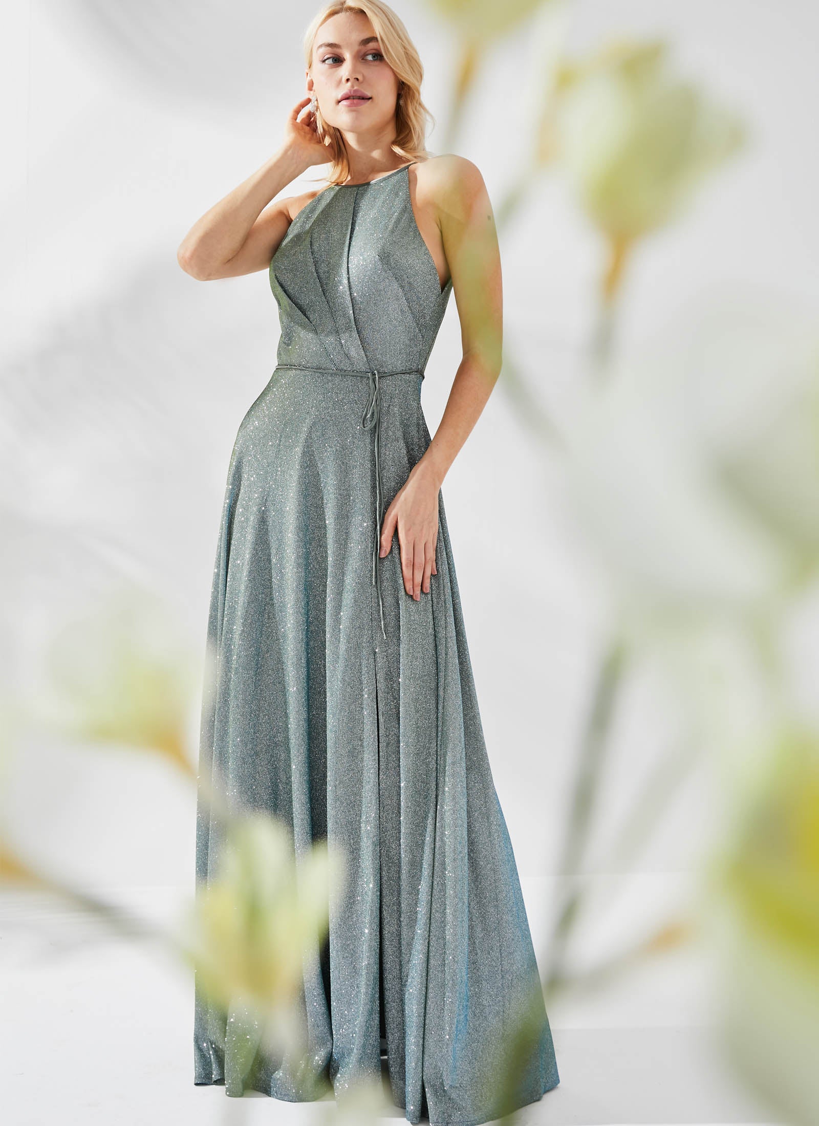 Adelle Shimmer Dress, Olive