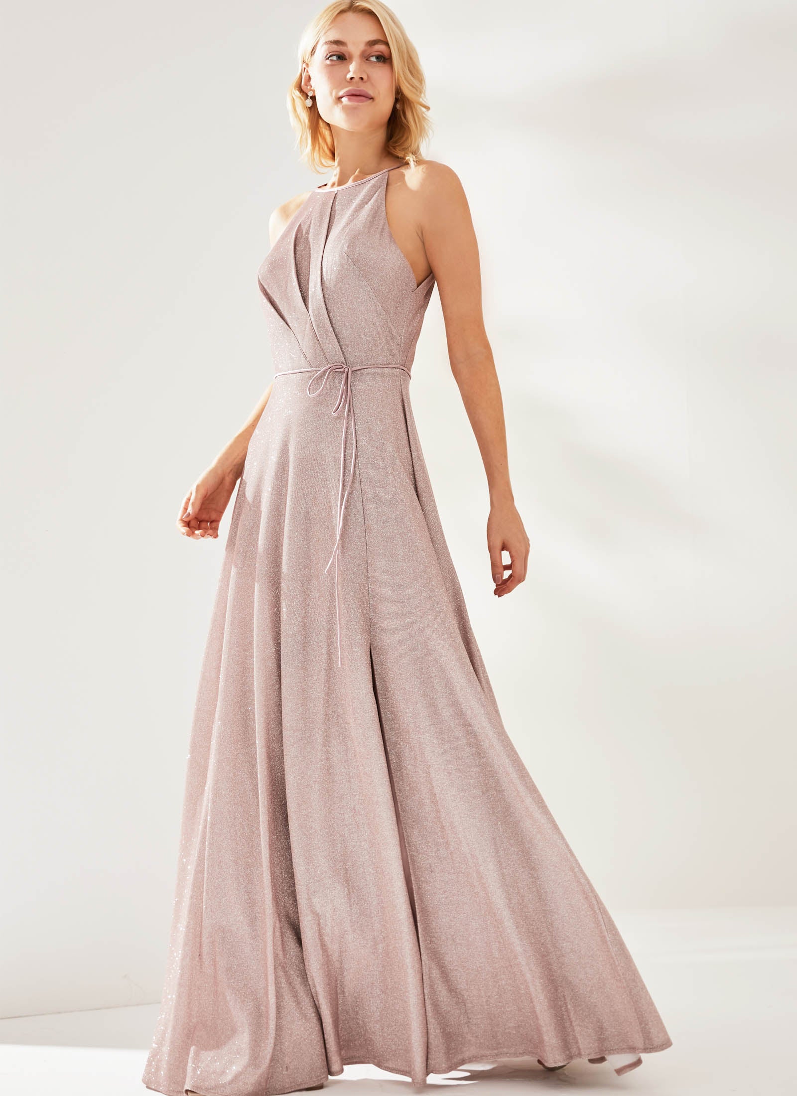 Adelle Shimmer Dress, Blush Pink