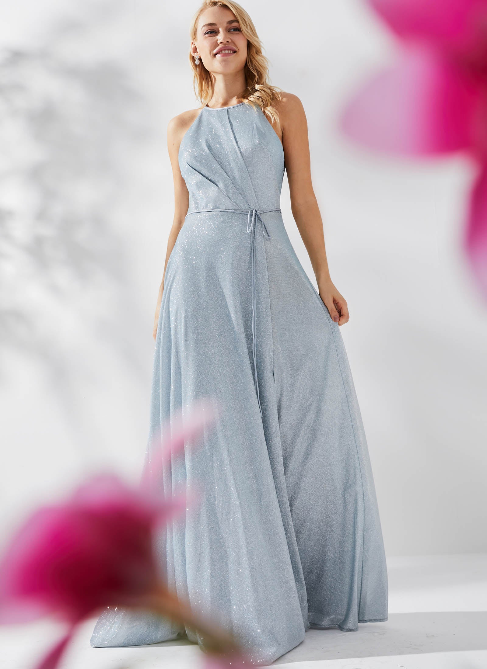 Adelle Shimmer Dress, Silver Blue