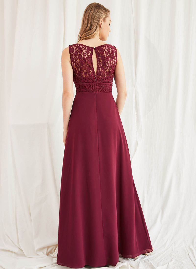 Lace Bateau Dress, Merlot Red
