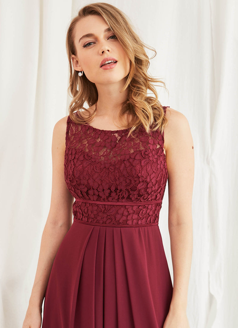 Lace Bateau Dress, Merlot Red